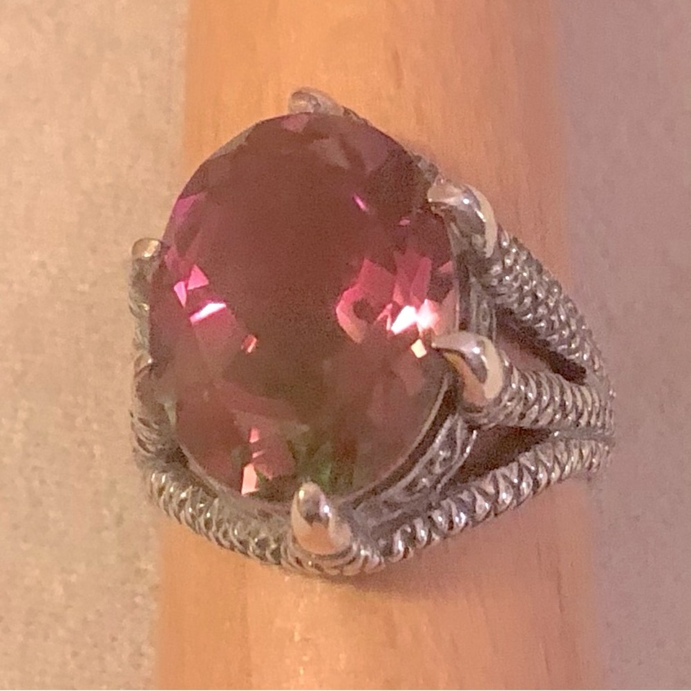 VGUC JTV 925 Sterling Silver Watermelon (Quartz or Topaz?) Ring, SZ 8